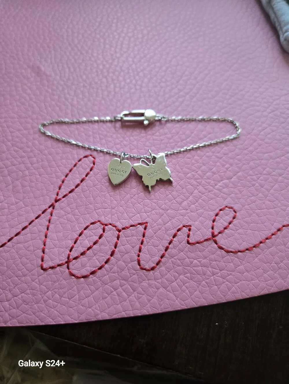 Gucci Sterling Silver Heart and Butterfly Charm Bracelet